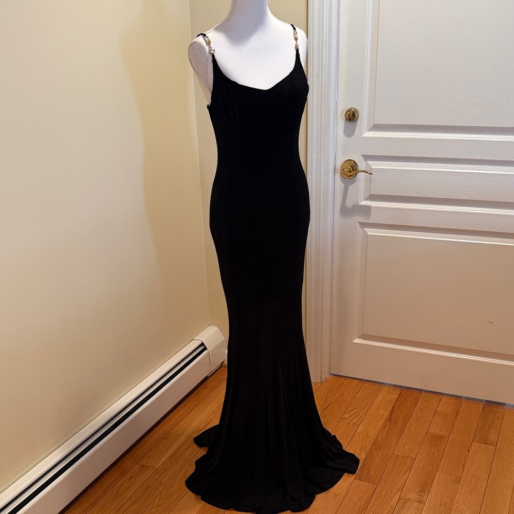 Talk of the Walk Black Maxi Slip Dress with Chain Straps